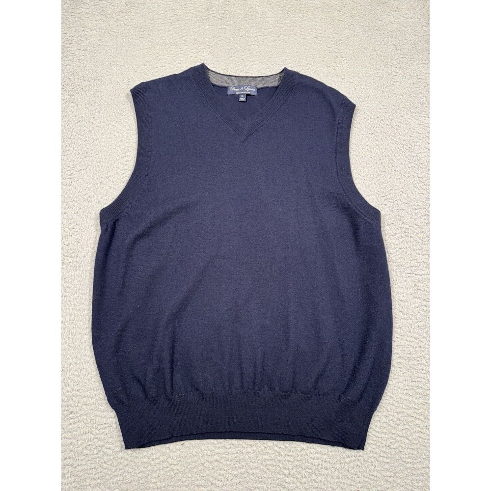 Davis & Squire Men's Sweater Vest Extra Fine Merino Wool Navy Blue‎ Knit XL